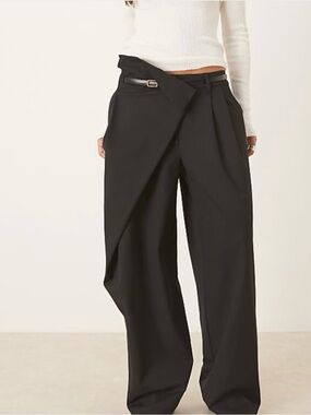 ASOS Design Black Draped Wide-Leg Pants